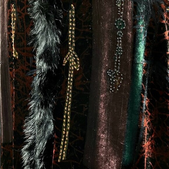 Chico's Vintage 90s Faux Fur Trim Beaded Geisha Silk Velvet Kimono Duster Size M - Picture 14 of 15